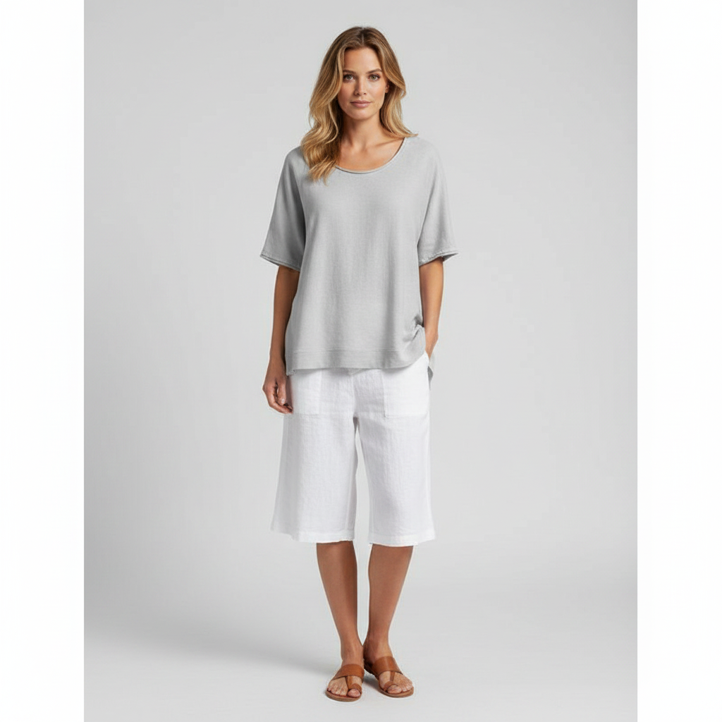 Blouse for Women – Scoop Neck Loose Fit | Short Sleeve Solid Color Summer Tops