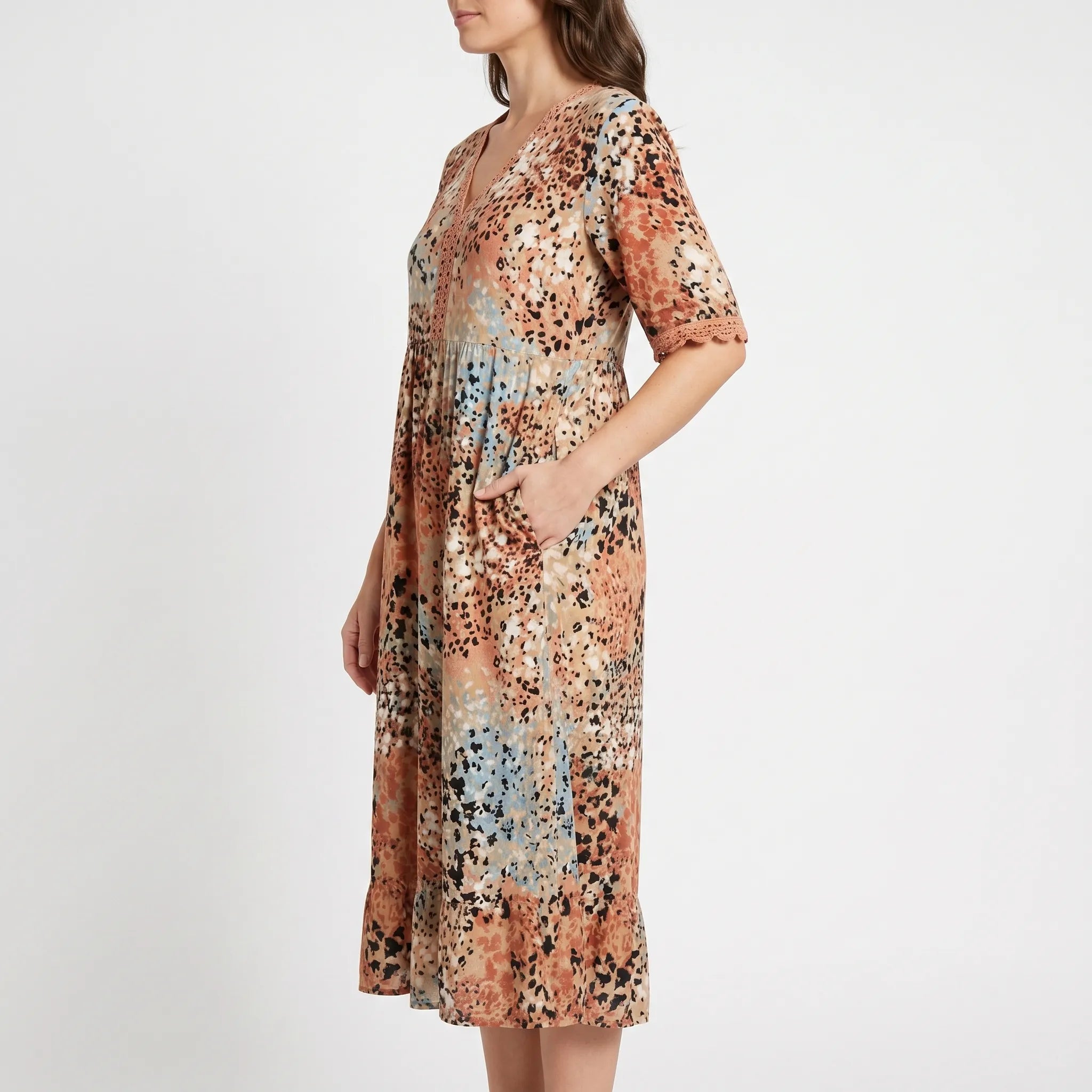 Avelira - Short Sleeve Midi Dress For Woman