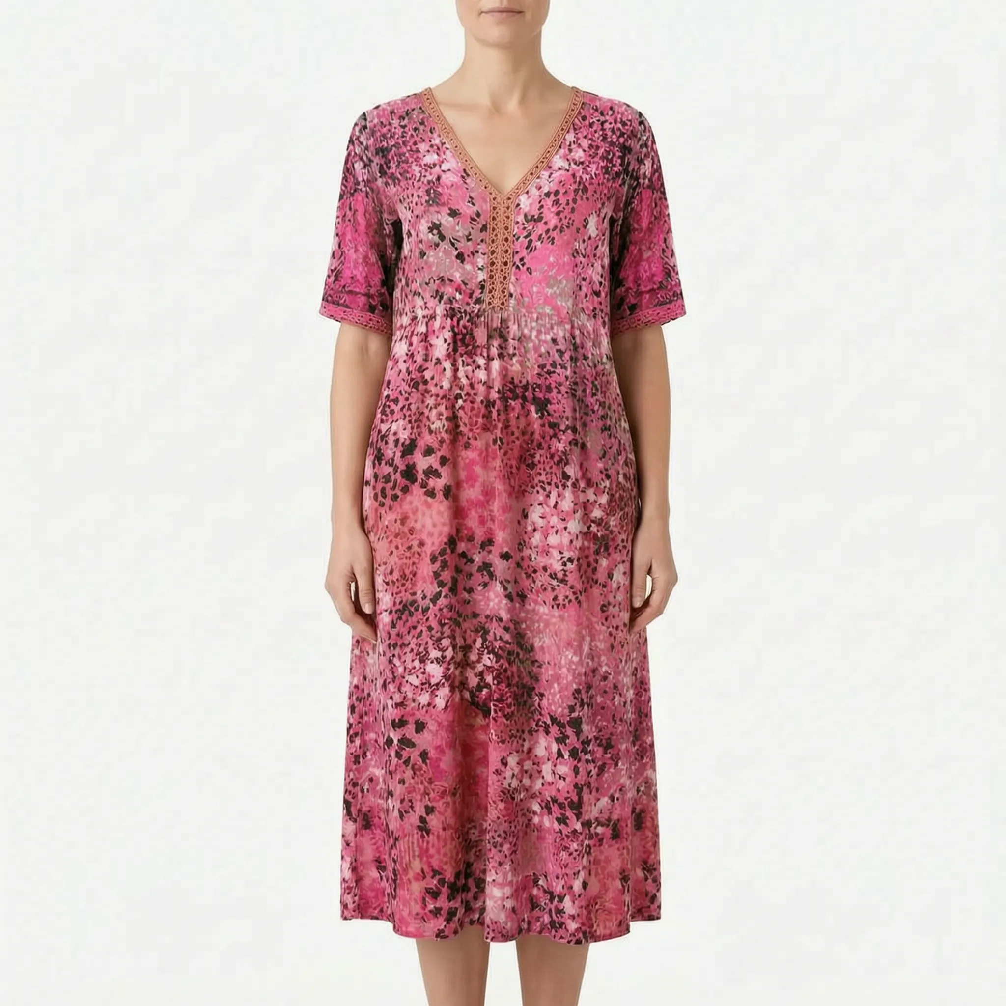 Avelira - Short Sleeve Midi Dress For Woman