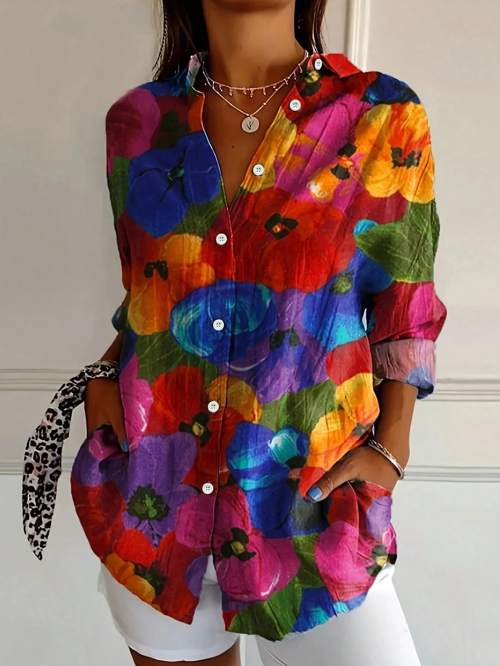 Blouse for Women – Abstract Print Button Front | Long Sleeve & Collared Neckline 5