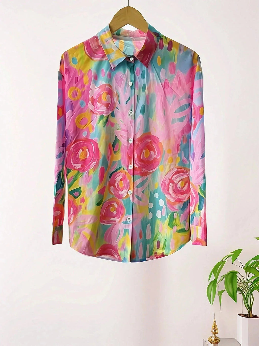 Blouse for Women – Abstract Print Button Front | Long Sleeve & Collared Neckline 6