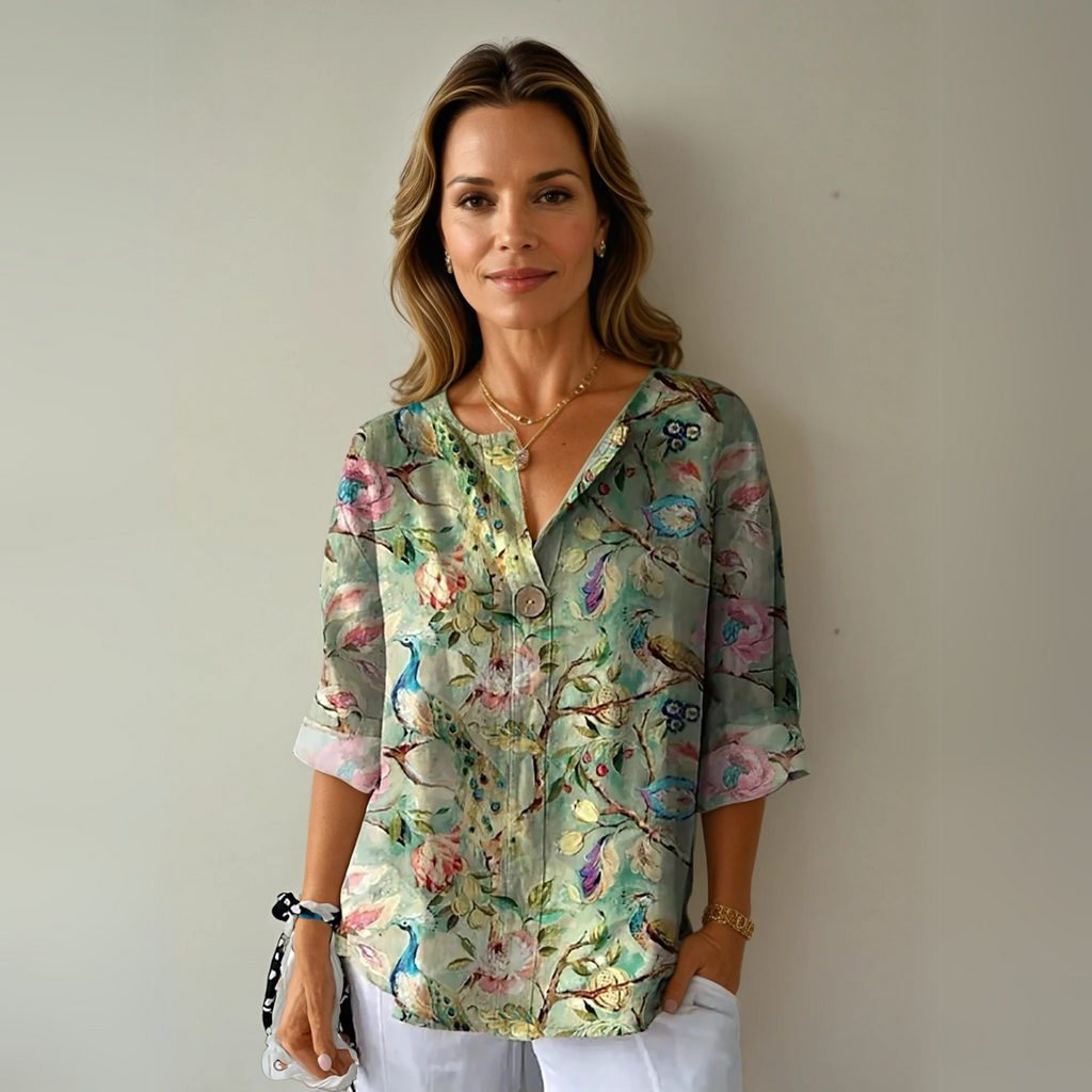 Blouse for Women – Floral Print Long Sleeve | Button Front & Relaxed Fit 2