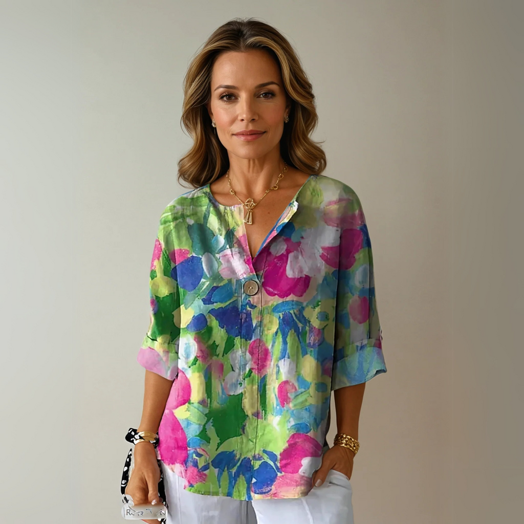 Blouse for Women – Floral Print Long Sleeve | Button Front & Relaxed Fit 3