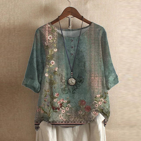 Blouse for Women – Retro-Inspired Print | Short Sleeve &amp; Round Neckline 0