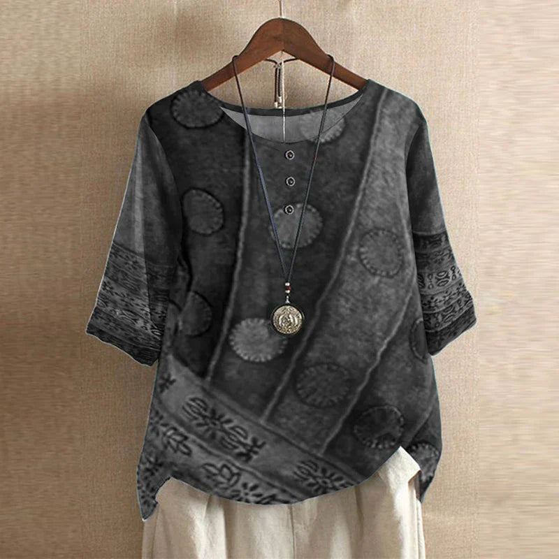 Blouse for Women – Retro-Inspired Print | Short Sleeve &amp; Round Neckline 1
