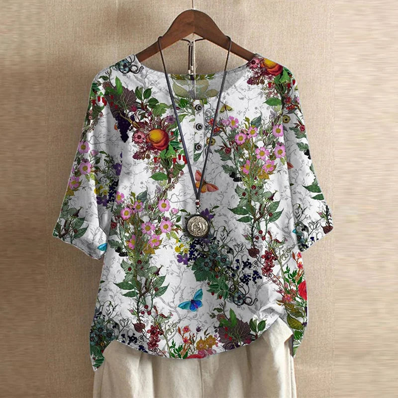Blouse for Women – Retro-Inspired Print | Short Sleeve &amp; Round Neckline 10