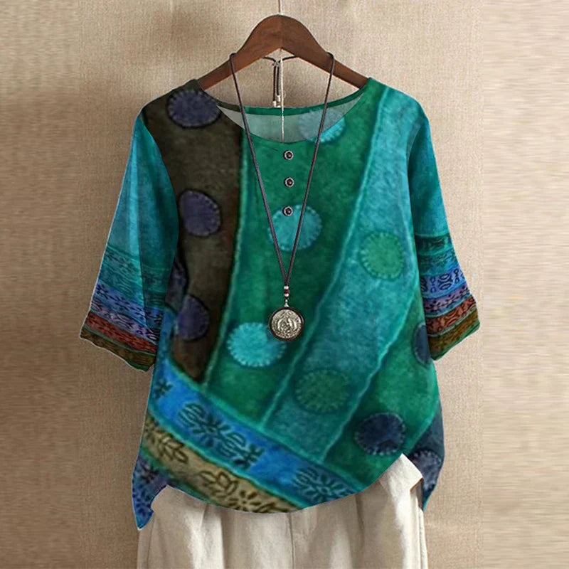 Blouse for Women – Retro-Inspired Print | Short Sleeve &amp; Round Neckline 2
