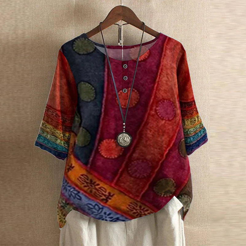 Blouse for Women – Retro-Inspired Print | Short Sleeve &amp; Round Neckline 3