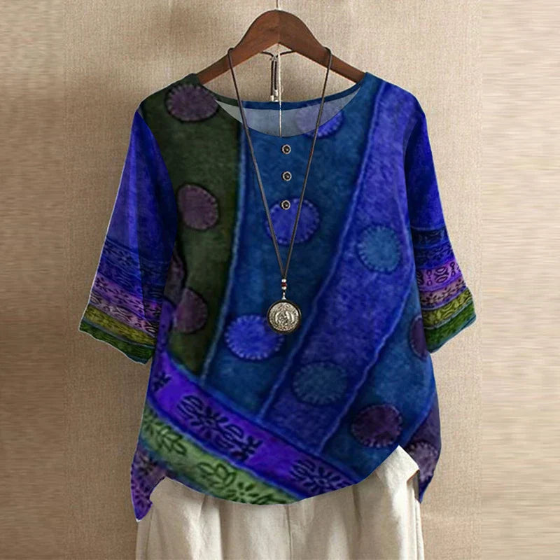 Blouse for Women – Retro-Inspired Print | Short Sleeve &amp; Round Neckline 4