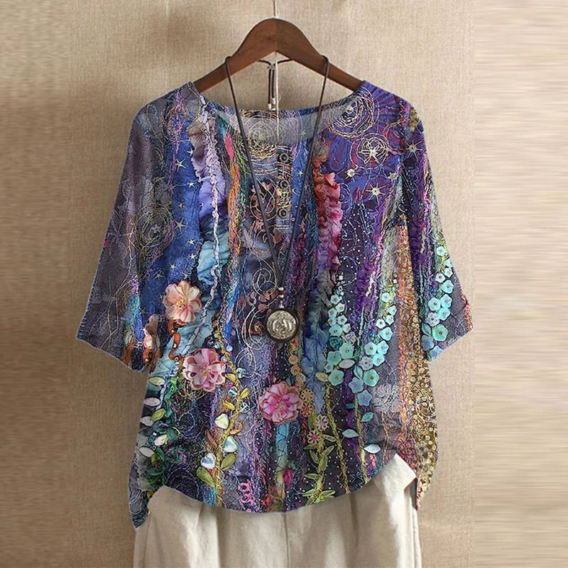 Blouse for Women – Retro-Inspired Print | Short Sleeve &amp; Round Neckline 8