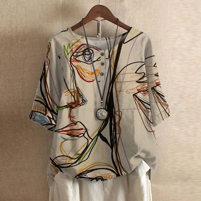 Blouse for Women – Retro-Inspired Print | Short Sleeve &amp; Round Neckline 9
