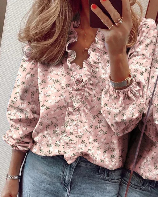 Blouse for Women – Ruffle Trim V-Neck | Long Sleeve Design & Softly Structured Profile 4