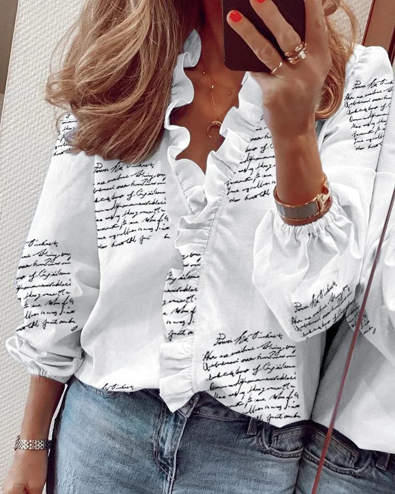 Blouse for Women – Ruffle Trim V-Neck | Long Sleeve Design & Softly Structured Profile 5