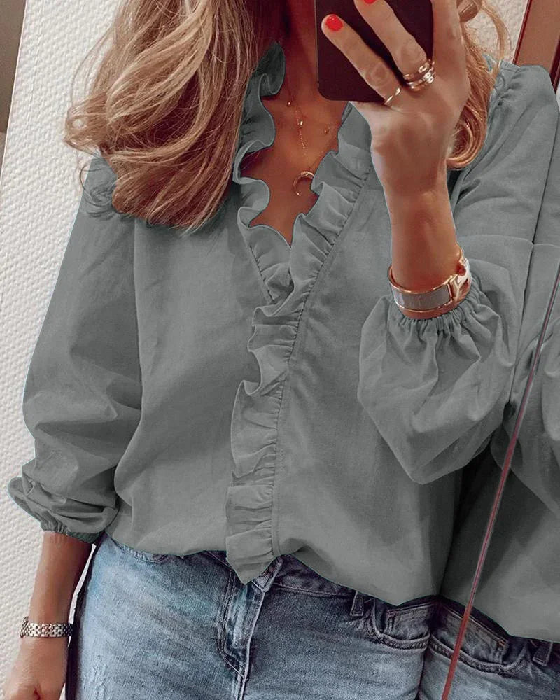 Blouse for Women – Ruffle Trim V-Neck | Long Sleeve Design & Softly Structured Profile 6