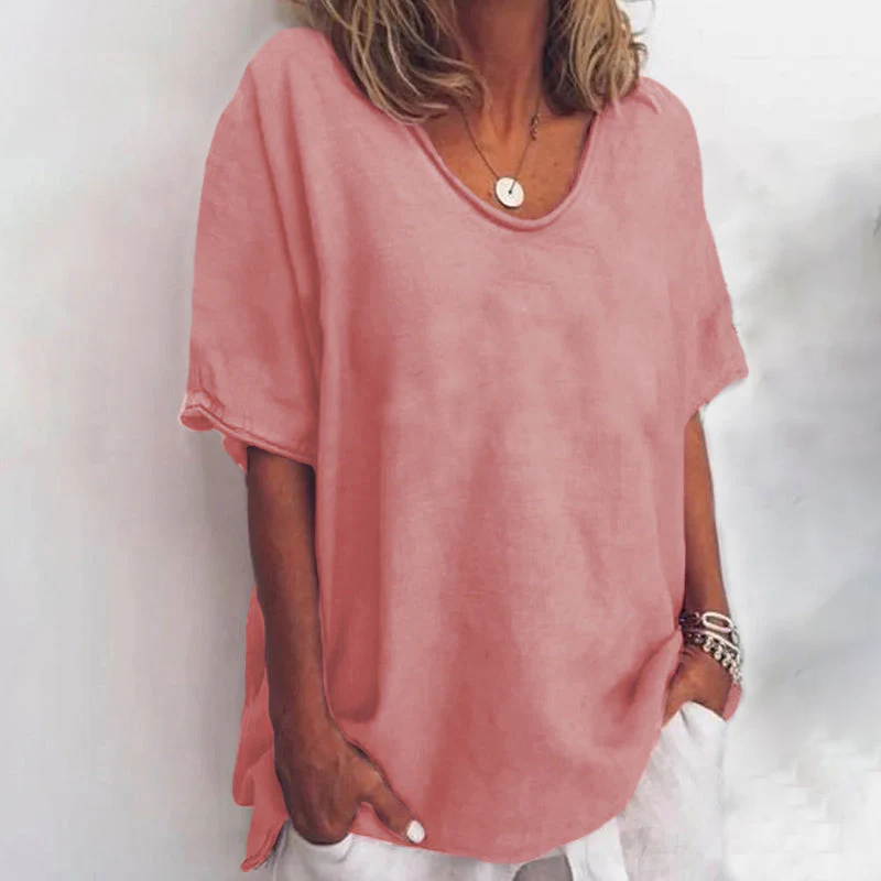 Blouse for Women – Scoop Neck Loose Fit | Short Sleeve Solid Color Summer Tops 1
