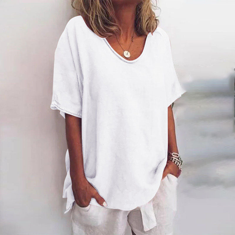 Blouse for Women – Scoop Neck Loose Fit | Short Sleeve Solid Color Summer Tops 2