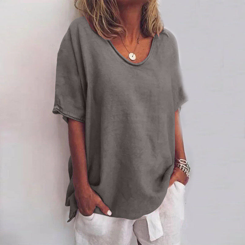 Blouse for Women – Scoop Neck Loose Fit | Short Sleeve Solid Color Summer Tops 4