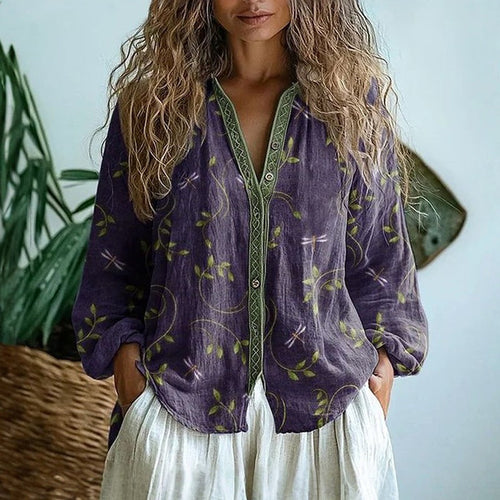 Blouse for Women – V-Neck Printed Design | Long Sleeve Relaxed Fit &amp; Soft Breathable Fabric 0