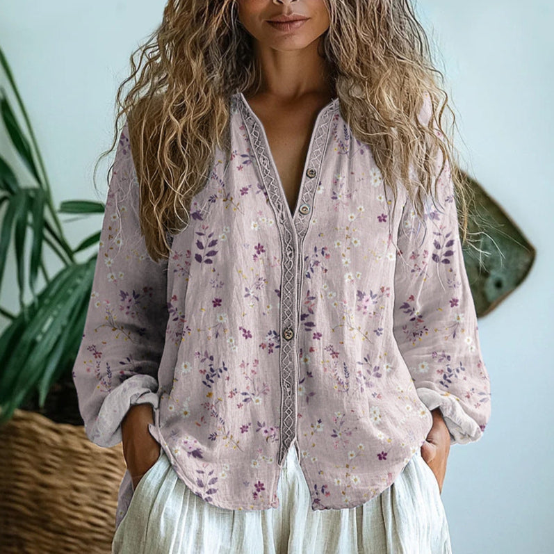 Blouse for Women – V-Neck Printed Design | Long Sleeve Relaxed Fit &amp; Soft Breathable Fabric 1