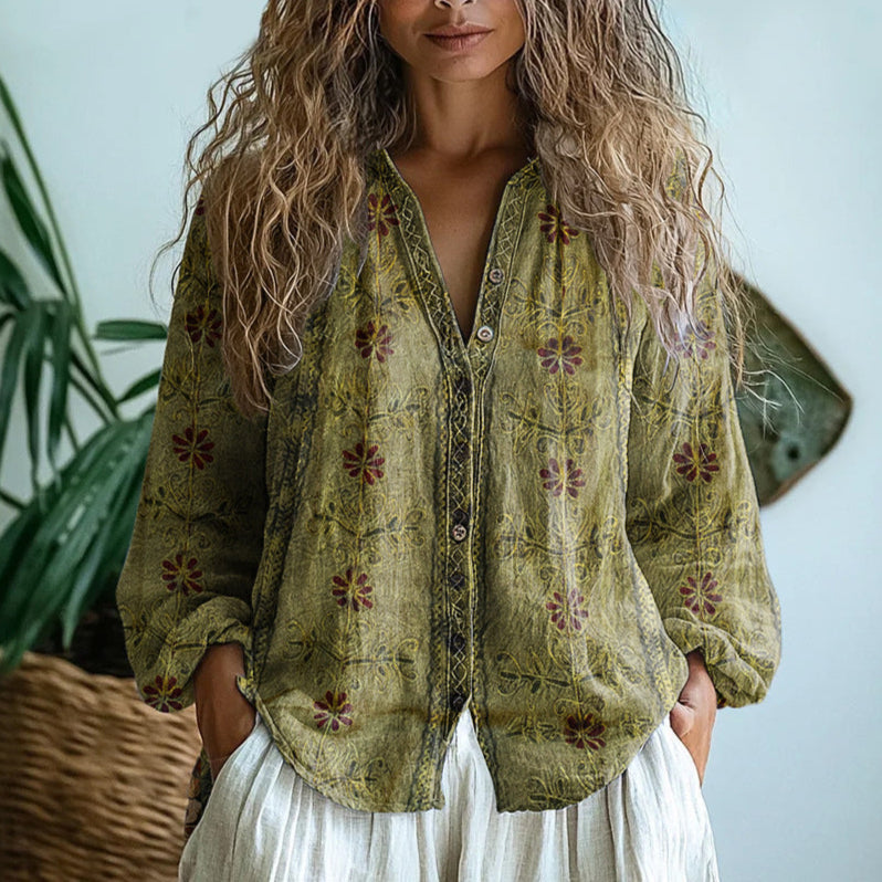 Blouse for Women – V-Neck Printed Design | Long Sleeve Relaxed Fit &amp; Soft Breathable Fabric 2