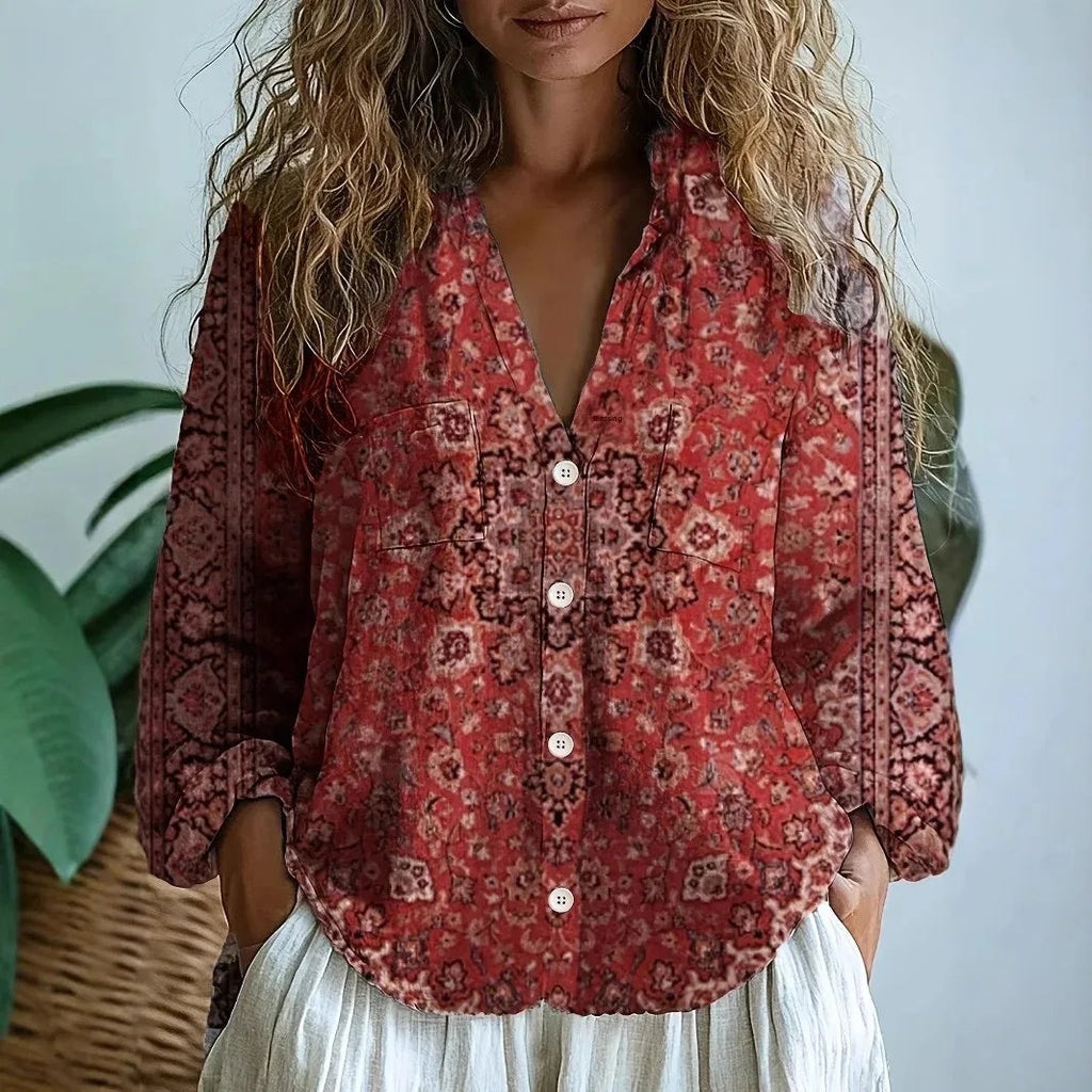 Blouse for Women – V-Neck Printed Design | Long Sleeve Relaxed Fit &amp; Soft Breathable Fabric 5