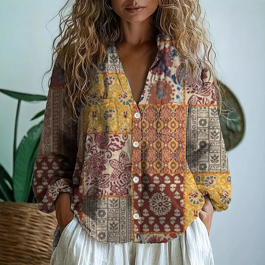 Blouse for Women – V-Neck Printed Design | Long Sleeve Relaxed Fit &amp; Soft Breathable Fabric 6