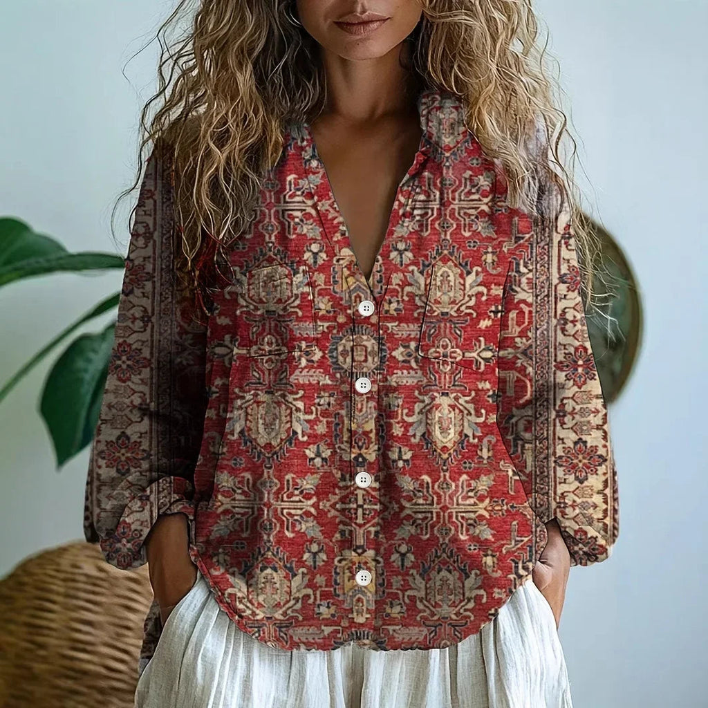 Blouse for Women – V-Neck Printed Design | Long Sleeve Relaxed Fit &amp; Soft Breathable Fabric 7