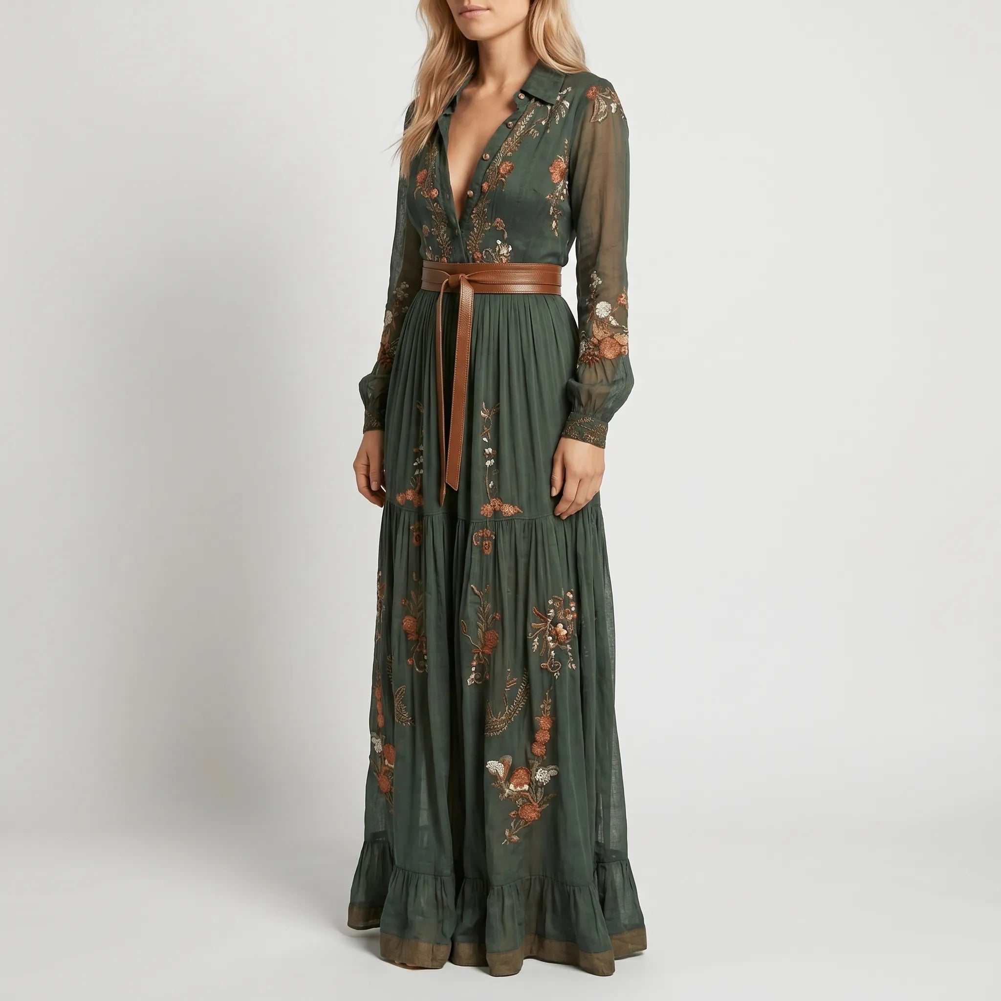 Bohema - Button-Front Maxi Dress For Woman