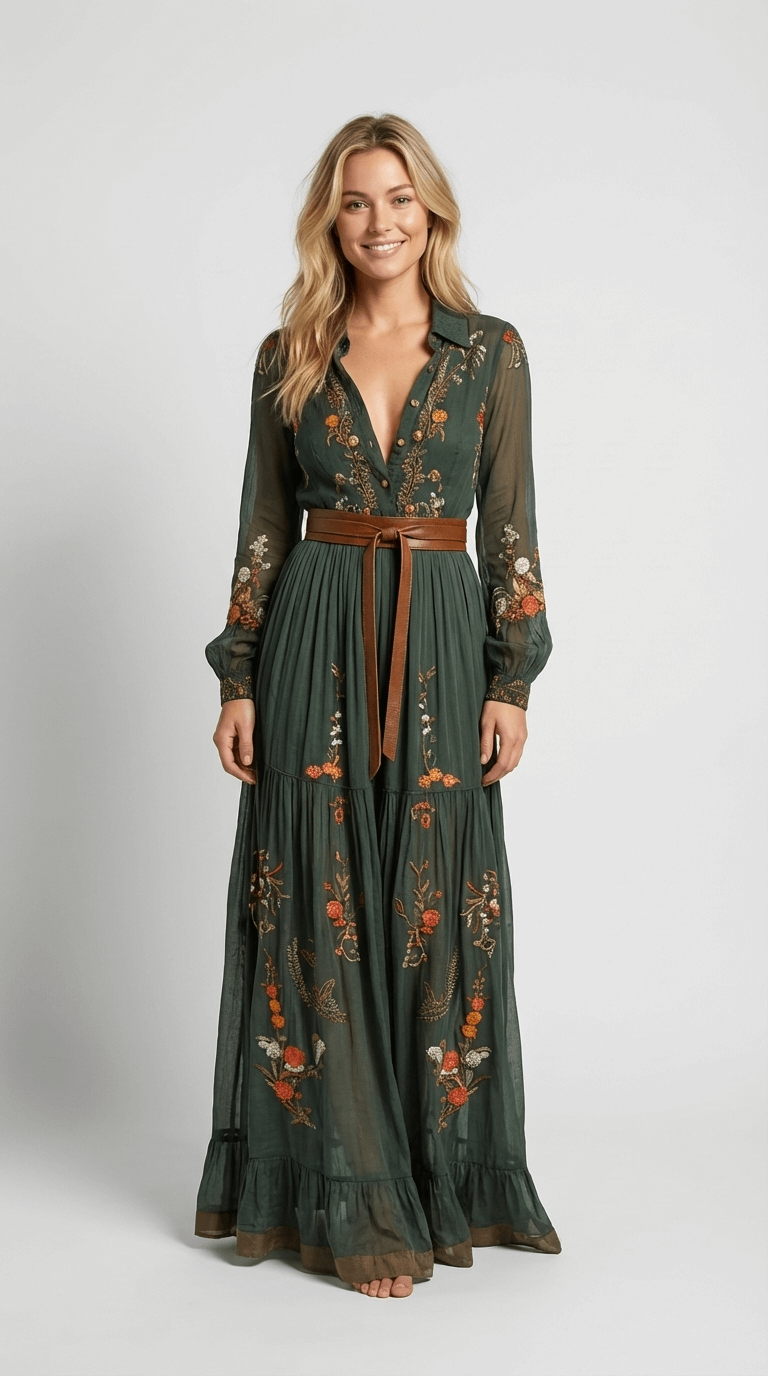 Bohema - Button-Front Maxi Dress For Woman