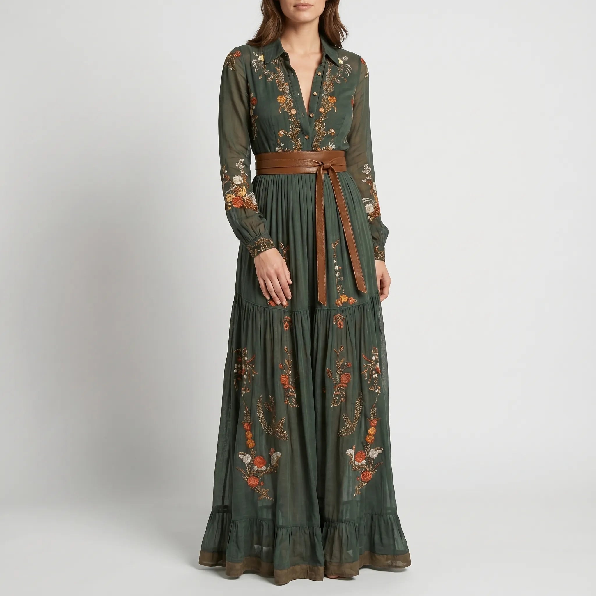 Bohema - Button-Front Maxi Dress For Woman