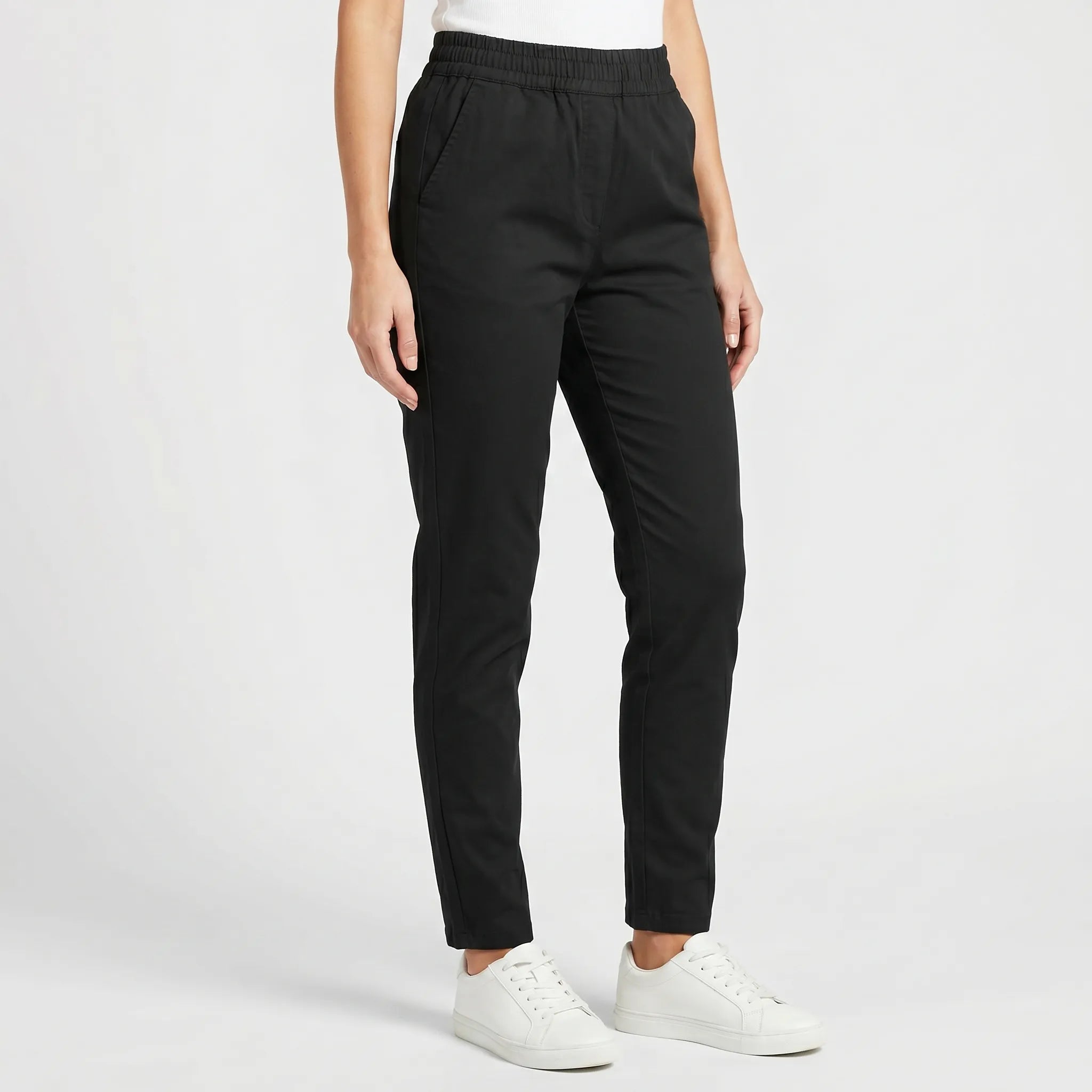 Chino Pants for Women – Relaxed Fit Elastic Waist | Tapered Cut & Side Pockets 0