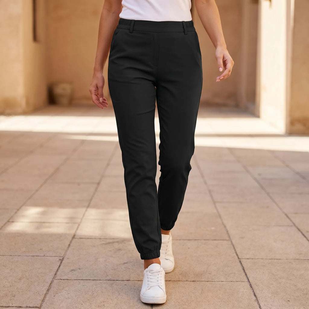 Chino Pants for Women – Relaxed Fit Elastic Waist | Tapered Cut & Side Pockets 1