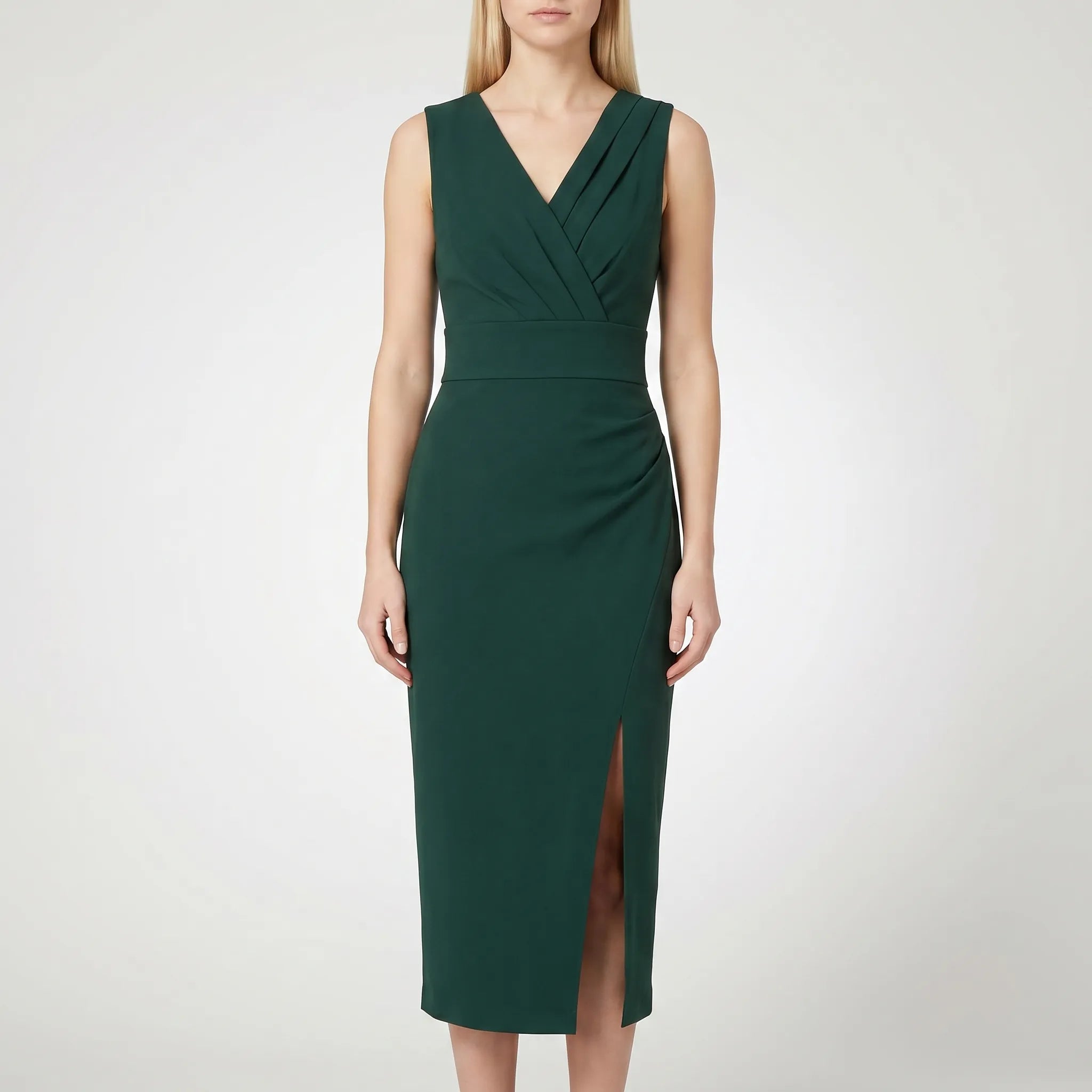 Cocktail Dress for Women – Fitted Crossover V-Neck | Pleated Details & Front Slit 0