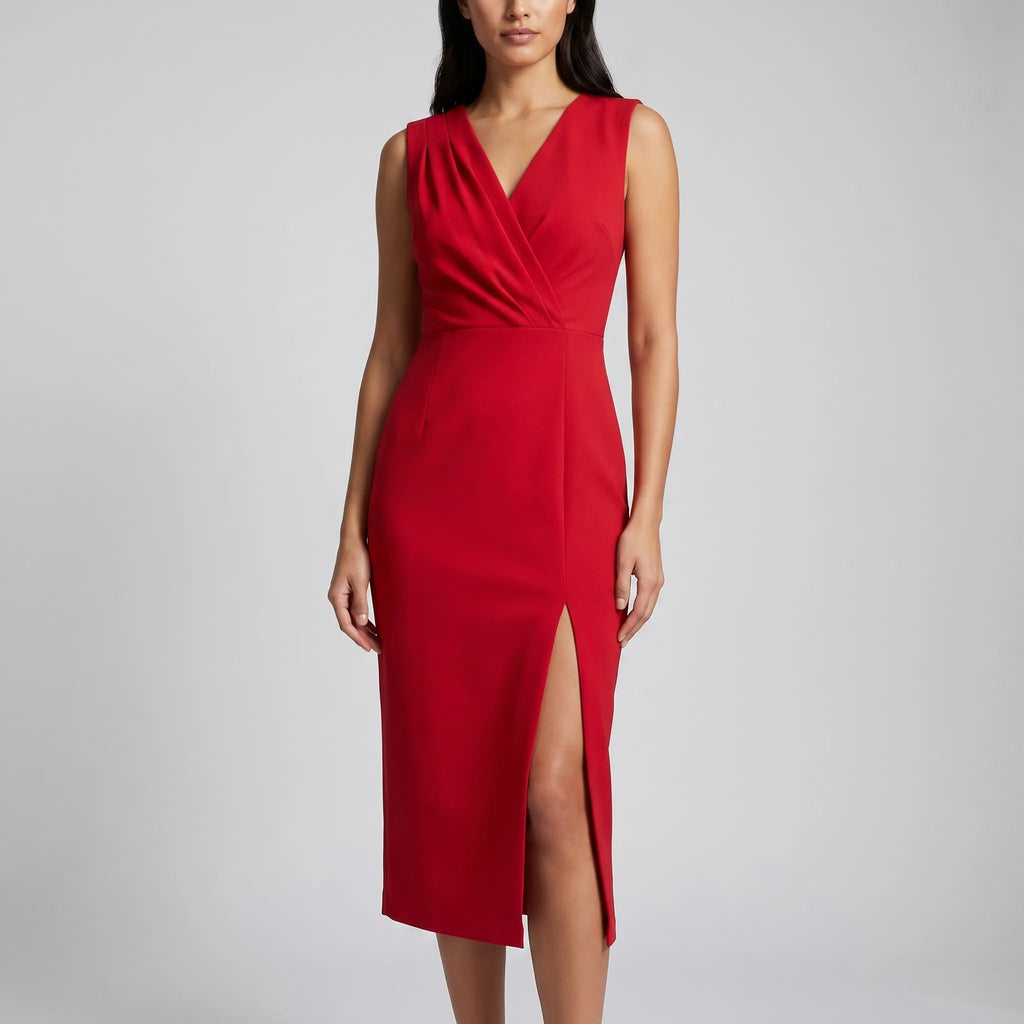 Cocktail Dress for Women – Fitted Crossover V-Neck | Pleated Details & Front Slit 5