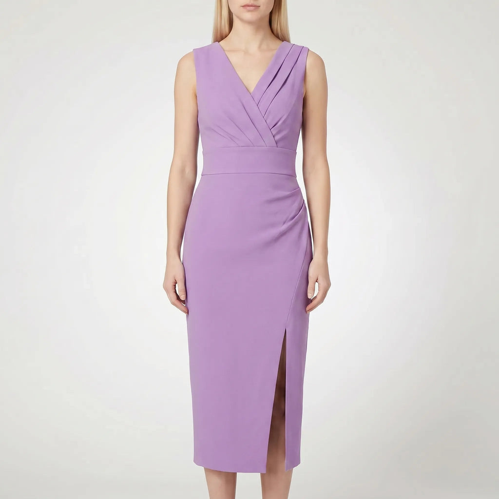 Cocktail Dress for Women – Fitted Crossover V-Neck | Pleated Details & Front Slit 7