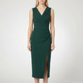 Cocktail Dress for Women – Fitted Crossover V-Neck | Pleated Midi Style 0