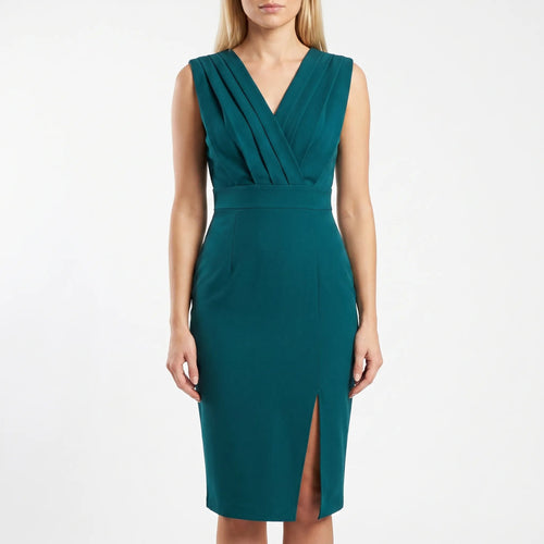 Cocktail Dress for Women – Fitted Crossover V-Neck | Pleated Midi Style 1