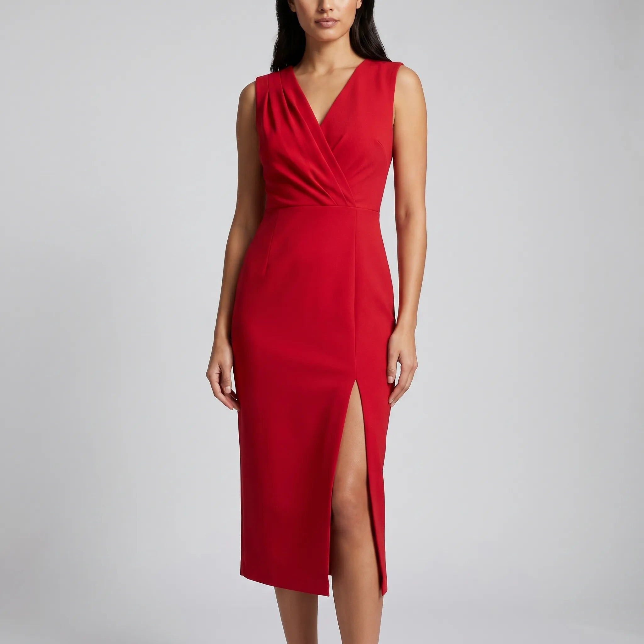 Cocktail Dress for Women – Fitted Crossover V-Neck | Pleated Midi Style 5