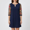 Cocktail Dress for Women – Sheer Sleeve Floral Embroidery | Flared Cut & Teardrop Neckline 0