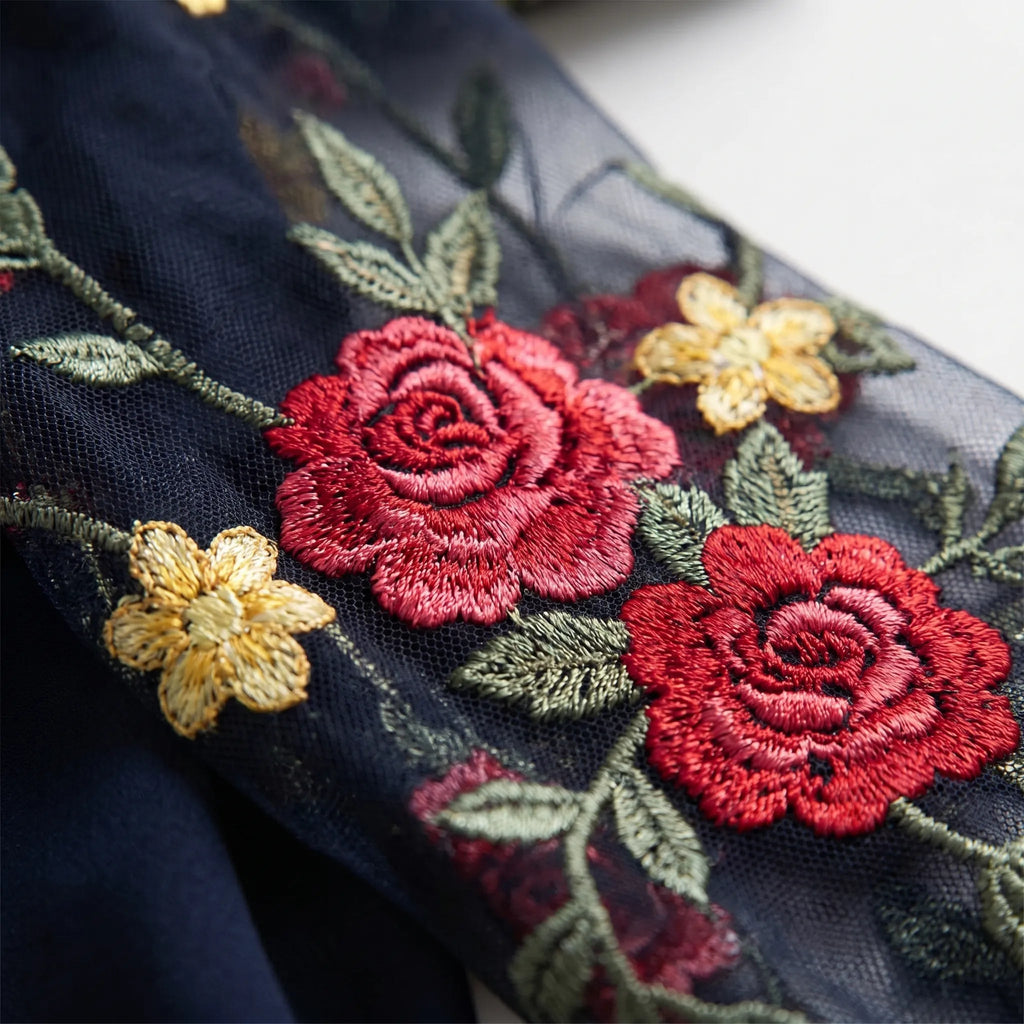 Cocktail Dress for Women – Sheer Sleeve Floral Embroidery | Flared Cut & Teardrop Neckline 3