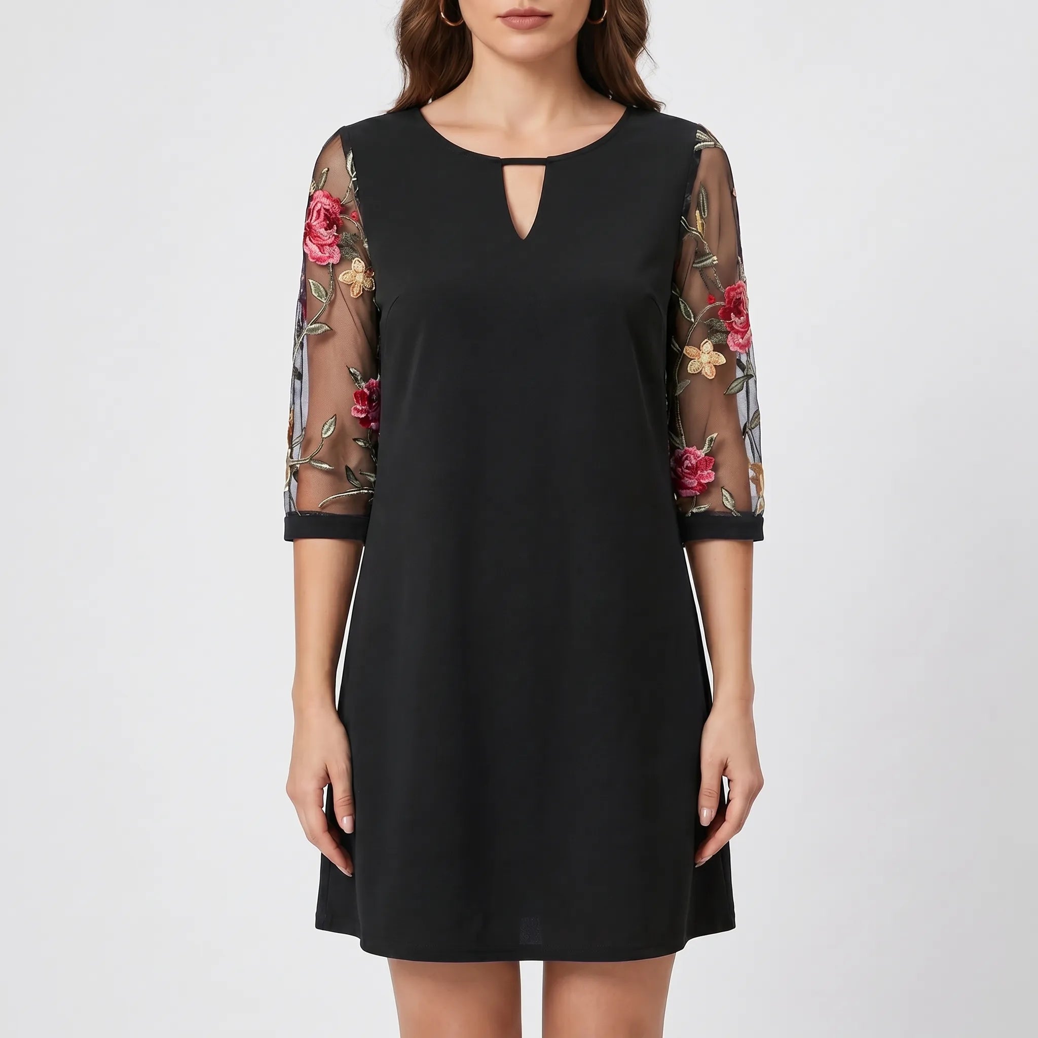 Cocktail Dress for Women – Sheer Sleeve Floral Embroidery | Flared Cut & Teardrop Neckline 5