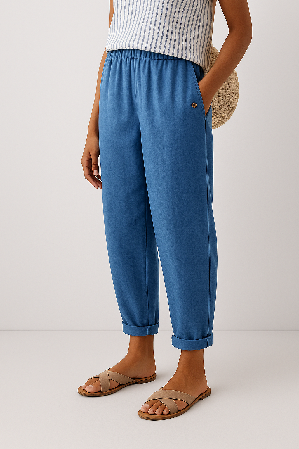 Cropped Pants for Women – Straight Leg with Side Pockets | Mid-Rise Design 2