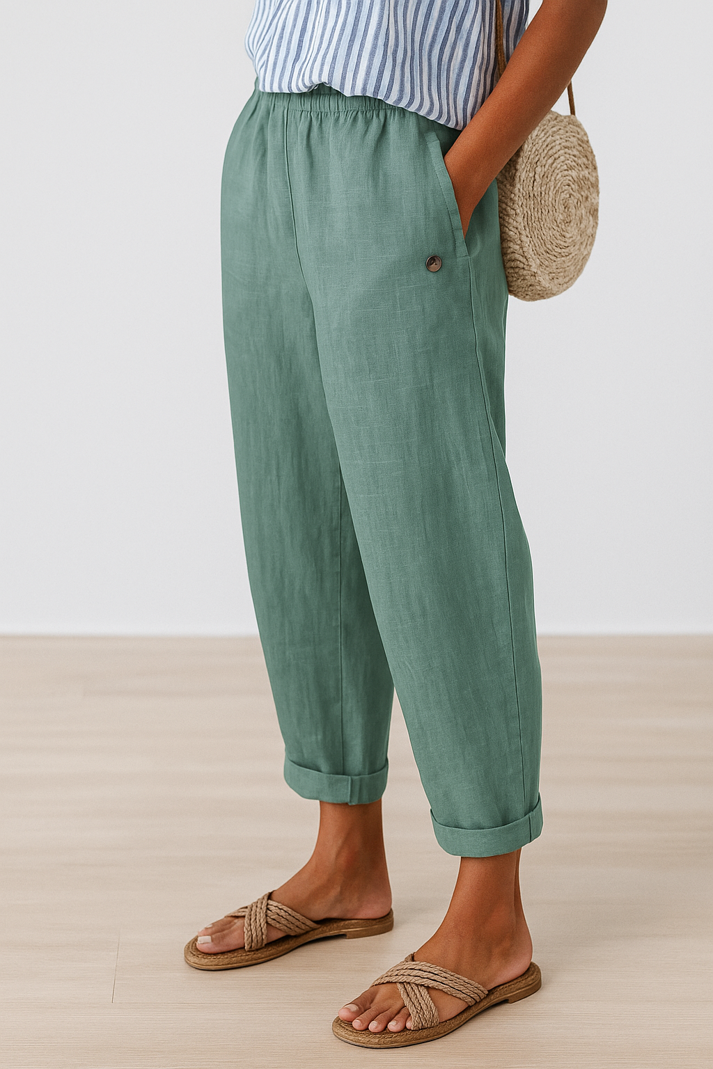 Cropped Pants for Women – Straight Leg with Side Pockets | Mid-Rise Design 3
