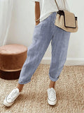Cropped Pants for Women – Vertical Stripe Pattern | Mid-Rise & Side Pockets 0