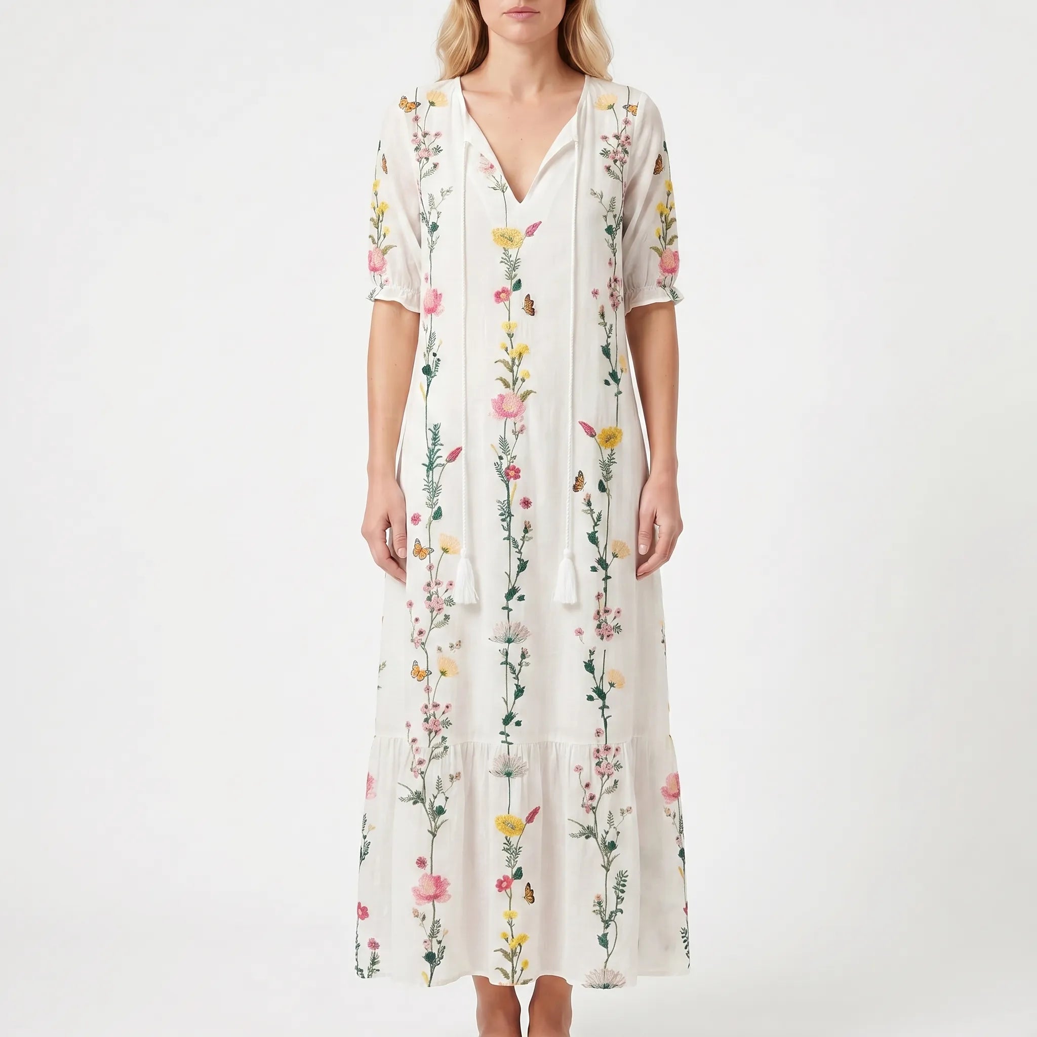 Floral Maxi Dress for Women – Flowing Silhouette | Short Ruffled Sleeves &amp; Lightweight Fabric 5