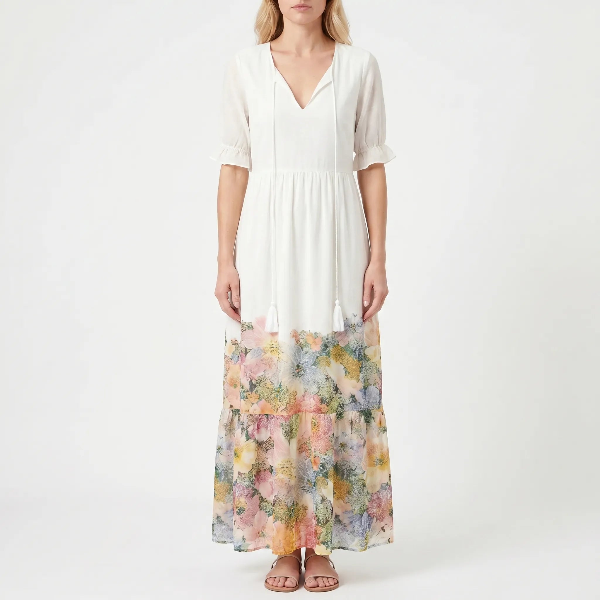 Floral Maxi Dress for Women – Flowing Silhouette | Short Ruffled Sleeves &amp; Lightweight Fabric 7
