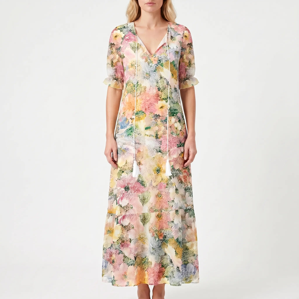 Floral Maxi Dress for Women – Flowing Silhouette | Short Ruffled Sleeves &amp; Lightweight Fabric 8
