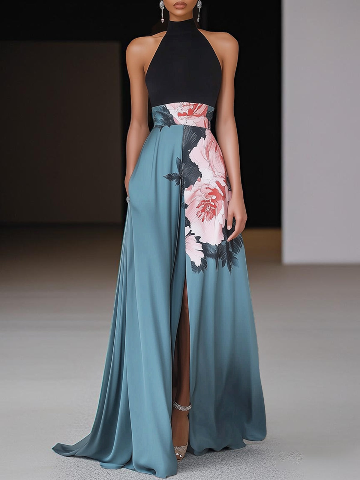 Floral Maxi Dress for Women – Sleeveless A-Line | Side Slit & Elegant Print 0