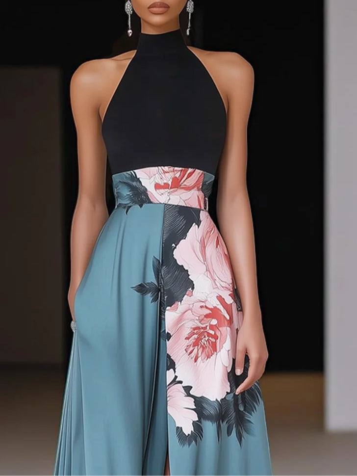 Floral Maxi Dress for Women – Sleeveless A-Line | Side Slit & Elegant Print 1