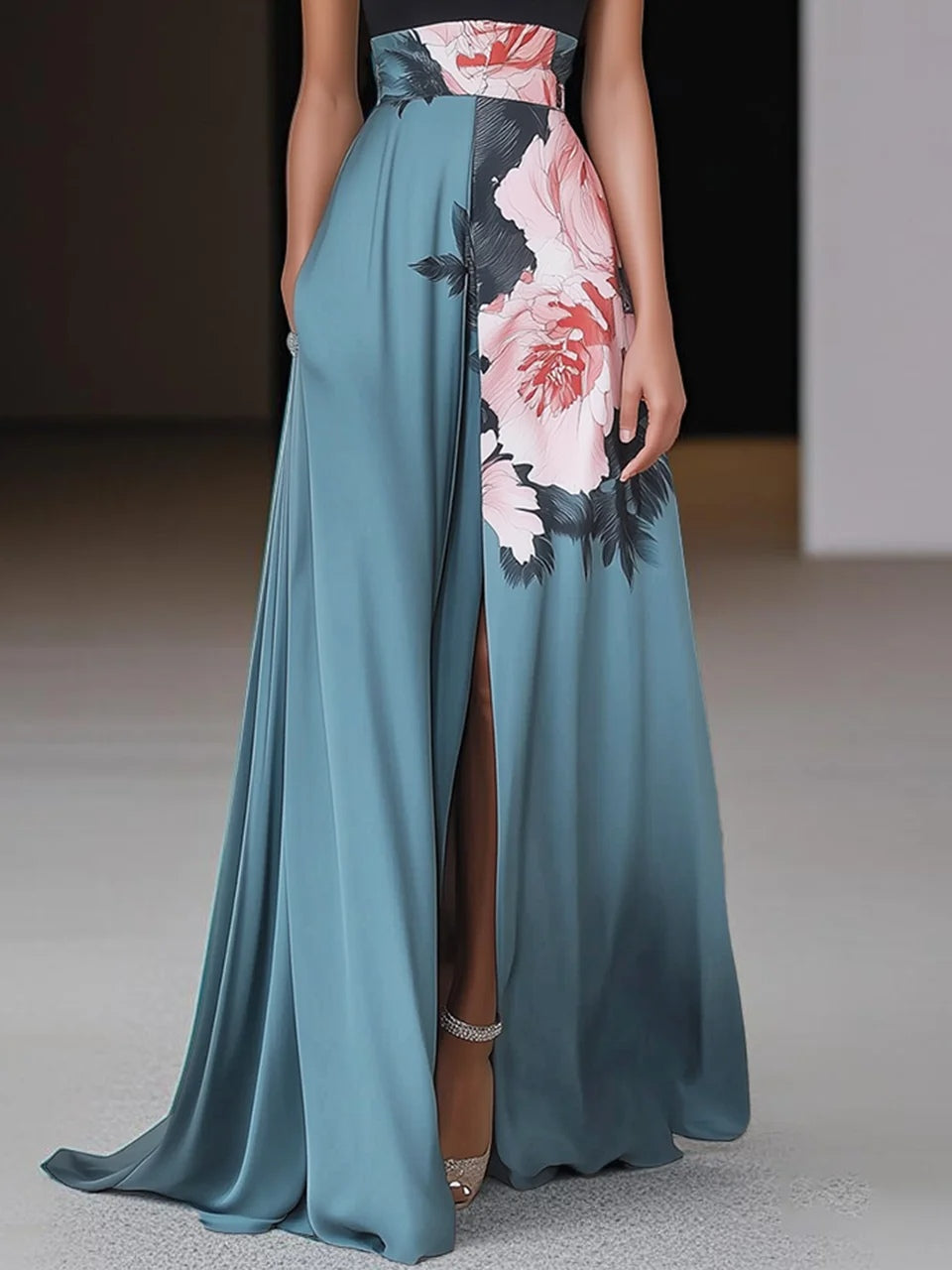 Floral Maxi Dress for Women – Sleeveless A-Line | Side Slit & Elegant Print 2